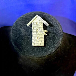 Genuine Pewter Birdhouse Bird Pin 1996 Barker Marked